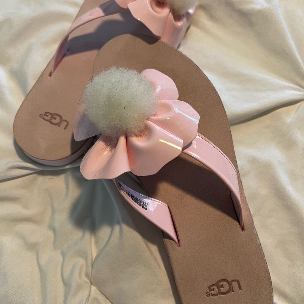 UGG Pink Flip Flops with Pom Pom